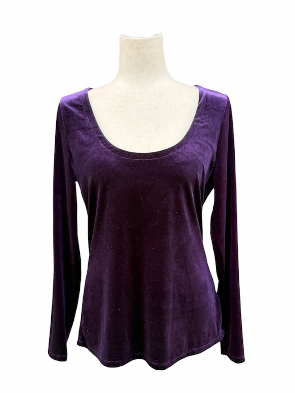 Boston Proper Women's Long Sleeve Velvet velour Scoop Neck Top Purple M